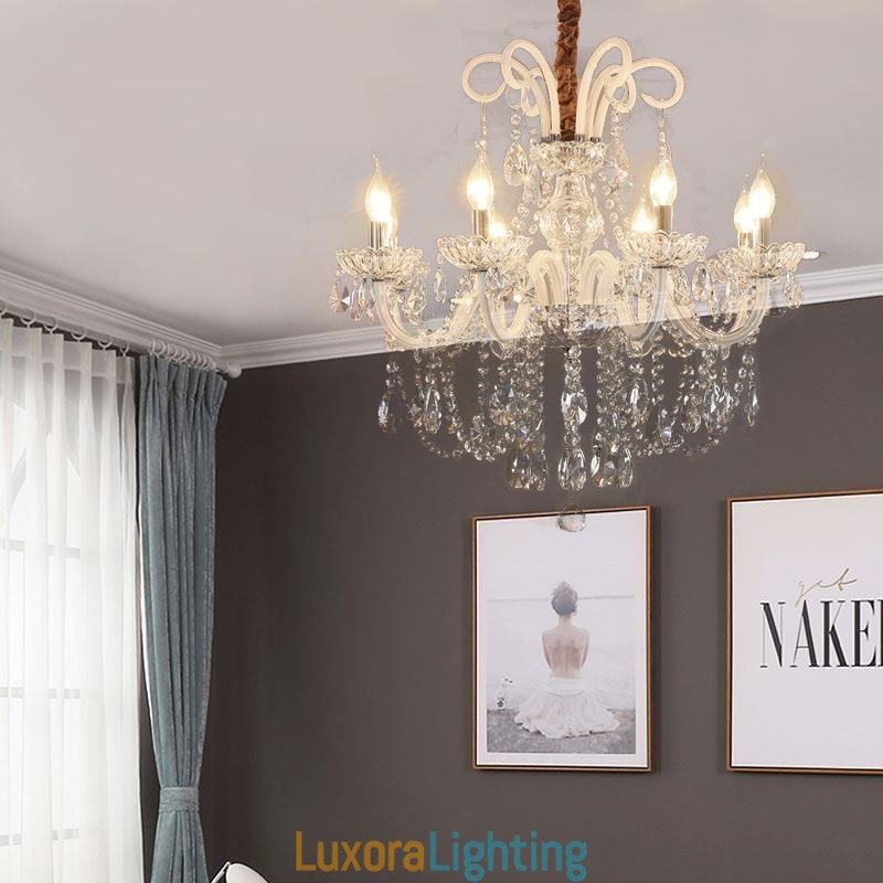 Designer Touch Decorative Elegant Crystal Chandelier European White Colour Pendant Light