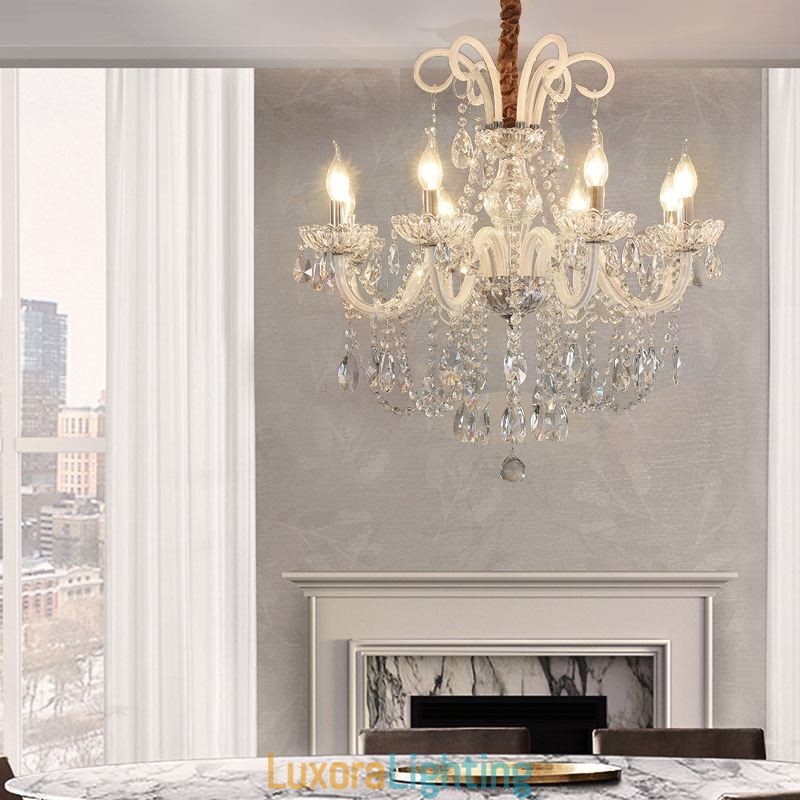 Designer Touch Decorative Elegant Crystal Chandelier European White Colour Pendant Light