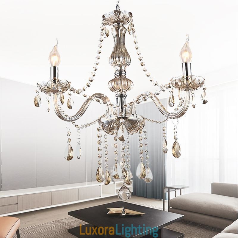 Designer Touch Decorative Crystal Chandelier European Cognac Colour Glass Pendant Light