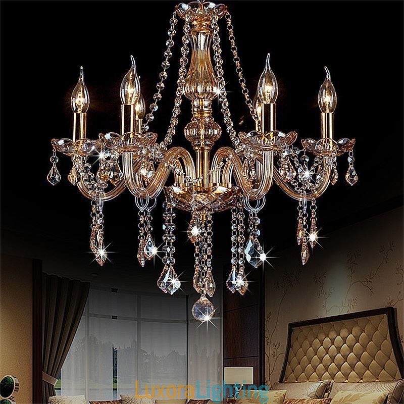 Designer Touch Decorative European Crystal Chandelier Luxury Amber Colour Pendant Light
