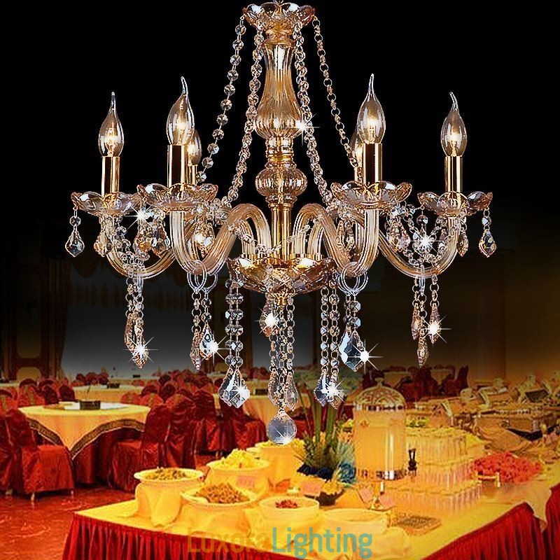 Designer Touch Decorative European Crystal Chandelier Luxury Amber Colour Pendant Light