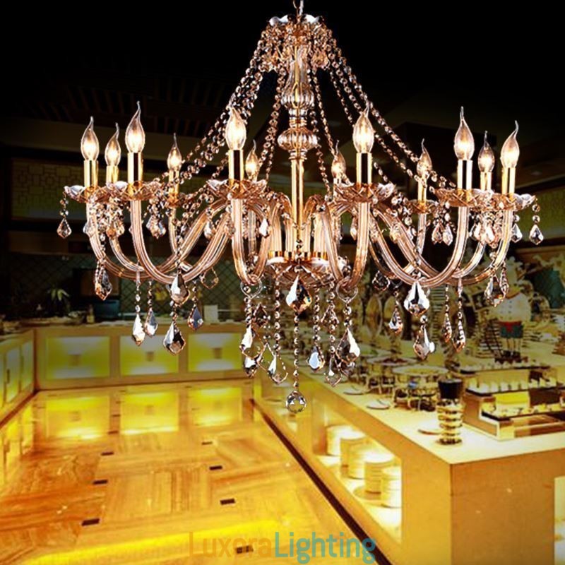 Designer Touch Decorative European Crystal Chandelier Luxury Amber Colour Pendant Light
