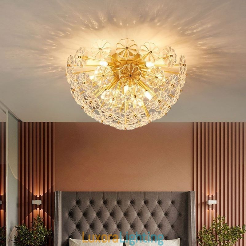 Designer Touch Decorative Semi Circle Glass Flush Mount Modern Flower Shaped Ceiling Light