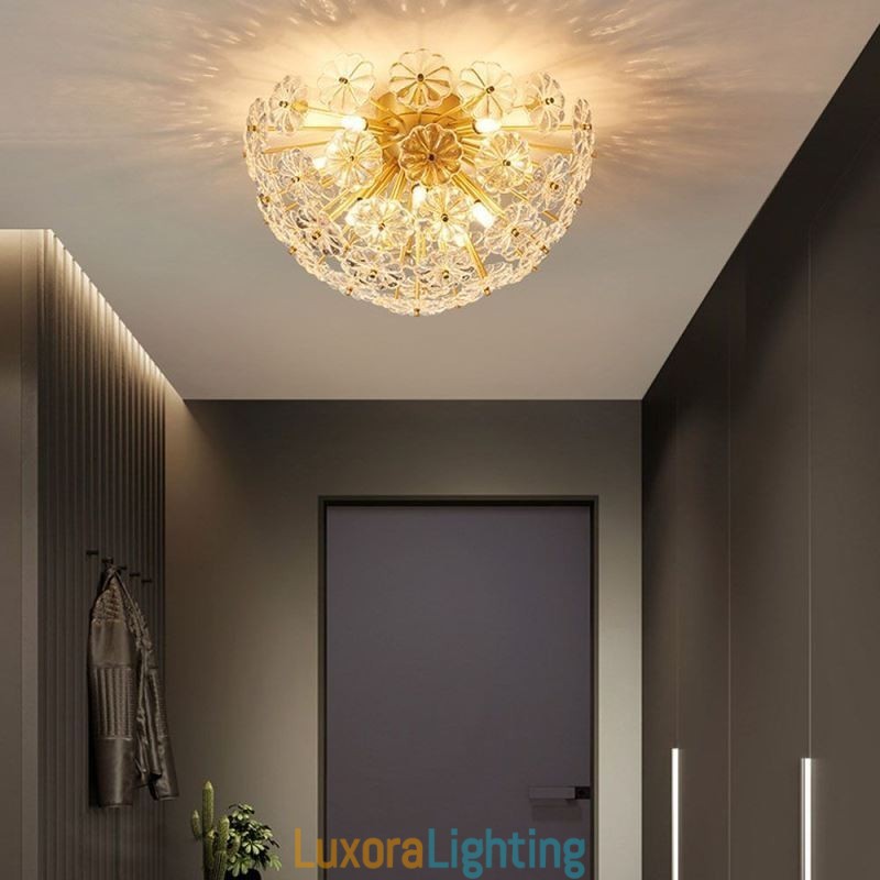 Designer Touch Decorative Semi Circle Glass Flush Mount Modern Flower Shaped Ceiling Light