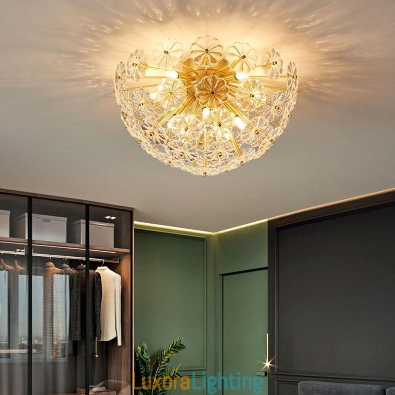 Designer Touch Decorative Semi Circle Glass Flush Mount Modern Flower Shaped Ceiling Light