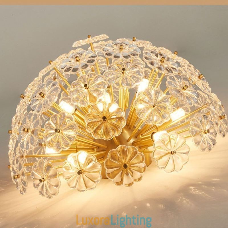 Designer Touch Decorative Semi Circle Glass Flush Mount Modern Flower Shaped Ceiling Light