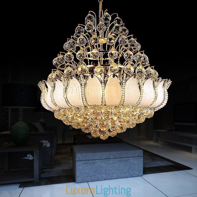 Designer Touch Decorative Contemporary Crystal Empire Chandelier Gold Colour Pendant Light Lotus