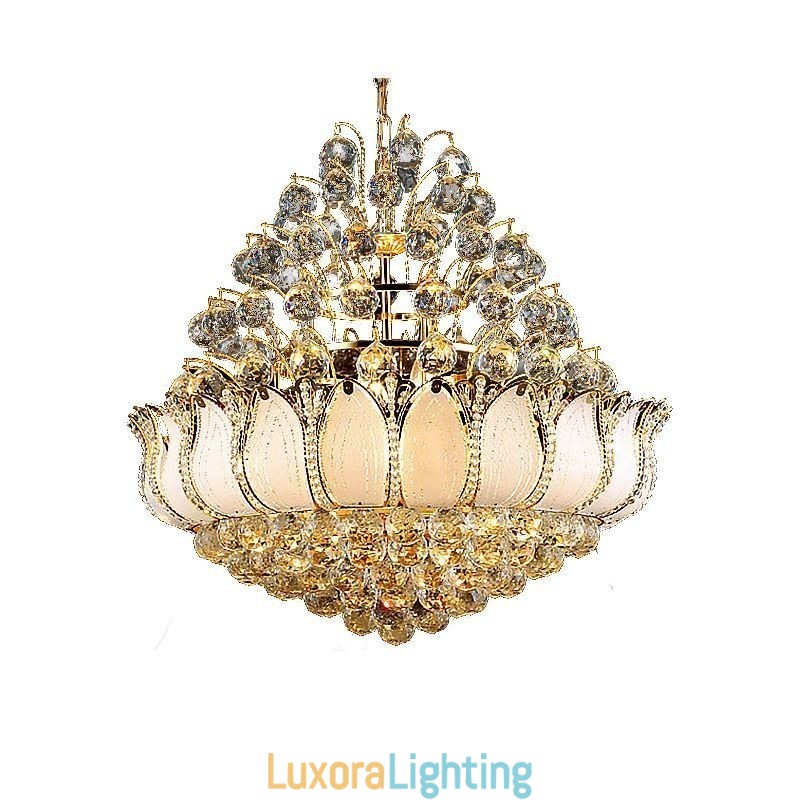 Designer Touch Decorative Contemporary Crystal Empire Chandelier Gold Colour Pendant Light Lotus