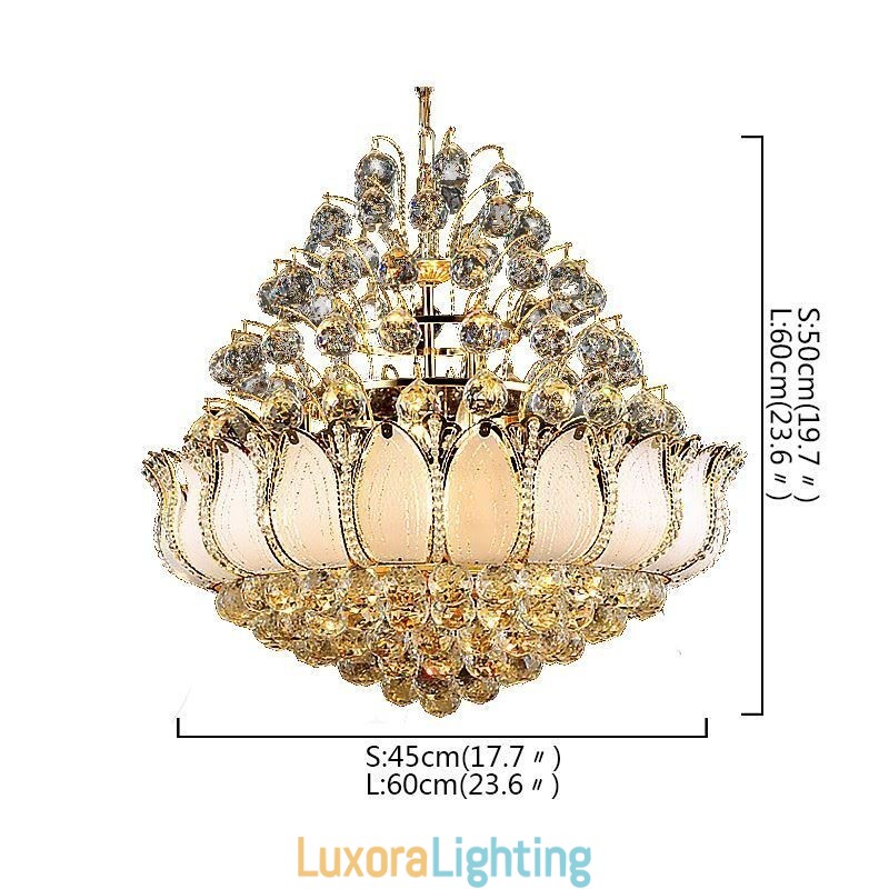 Designer Touch Decorative Contemporary Crystal Empire Chandelier Gold Colour Pendant Light Lotus