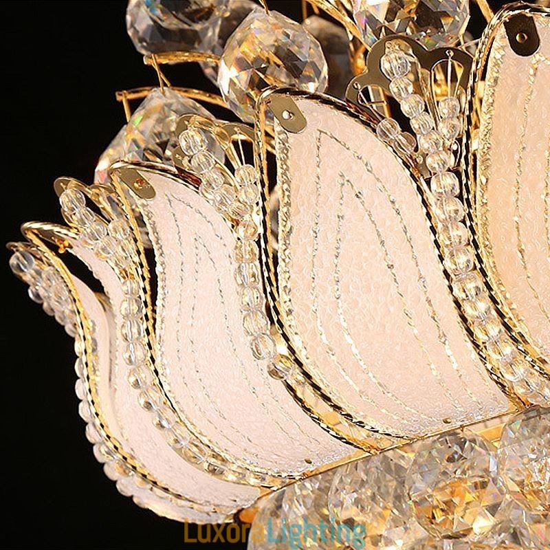Designer Touch Decorative Contemporary Crystal Empire Chandelier Gold Colour Pendant Light Lotus