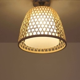 Designer Touch Decorative Bamboo Semi Flush Mount Creative Round Ceiling Light Vestibule Lighting