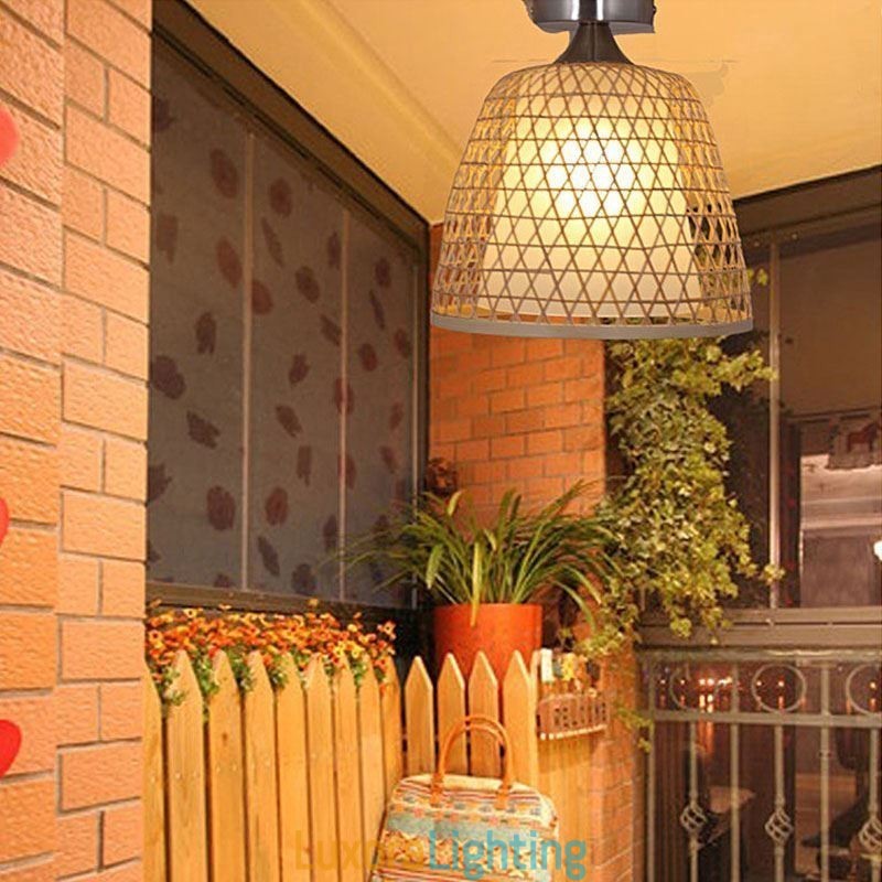 Designer Touch Decorative Bamboo Semi Flush Mount Creative Round Ceiling Light Vestibule Lighting