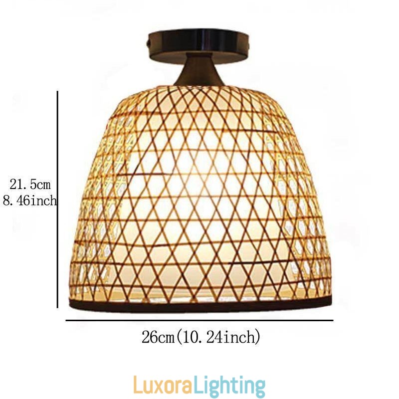 Designer Touch Decorative Bamboo Semi Flush Mount Creative Round Ceiling Light Vestibule Lighting