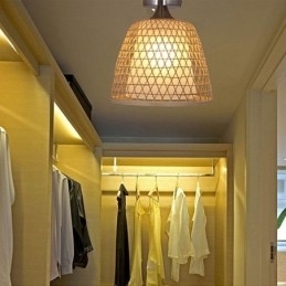 Designer Touch Decorative Bamboo Semi Flush Mount Creative Round Ceiling Light Vestibule Lighting