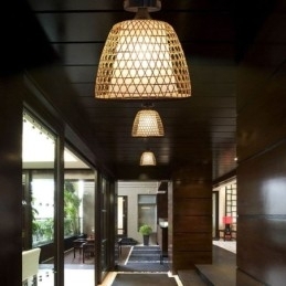 Designer Touch Decorative Bamboo Semi Flush Mount Creative Round Ceiling Light Vestibule Lighting