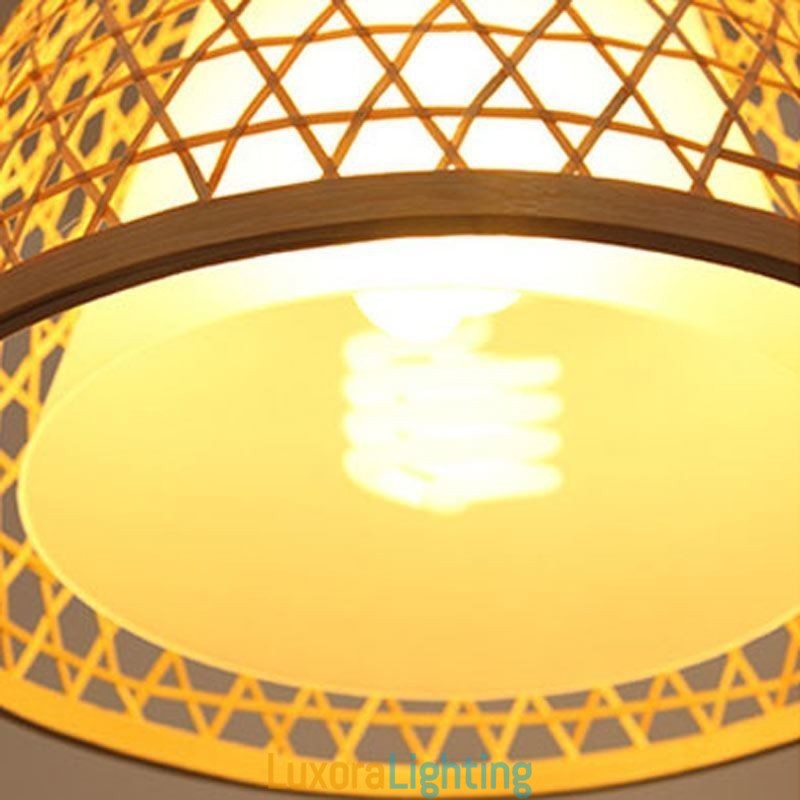 Designer Touch Decorative Bamboo Semi Flush Mount Creative Round Ceiling Light Vestibule Lighting