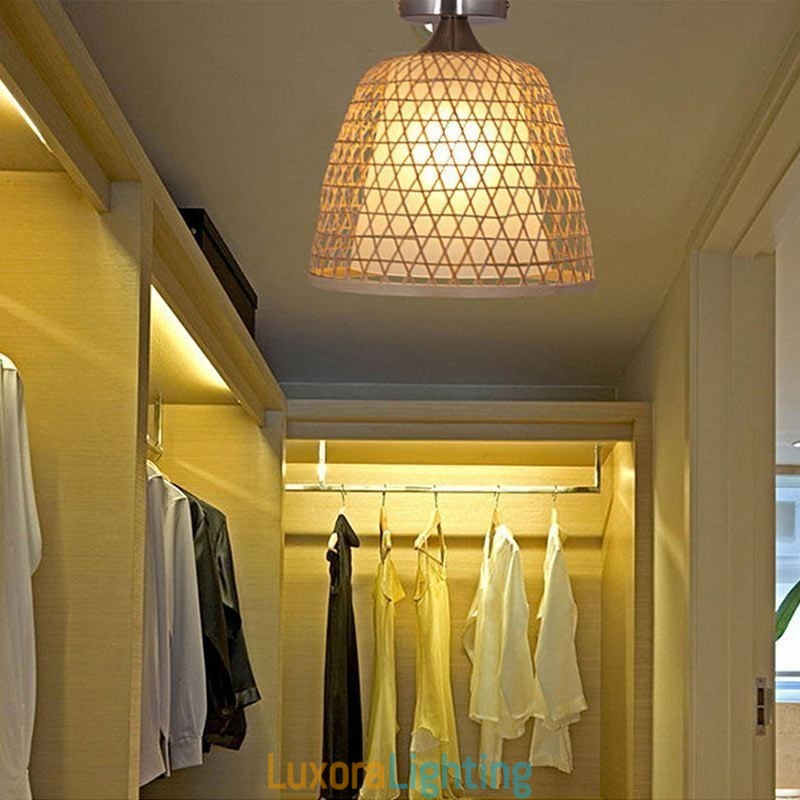 Designer Touch Decorative Bamboo Semi Flush Mount Creative Round Ceiling Light Vestibule Lighting