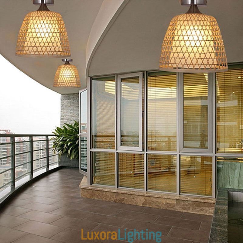 Designer Touch Decorative Bamboo Semi Flush Mount Creative Round Ceiling Light Vestibule Lighting