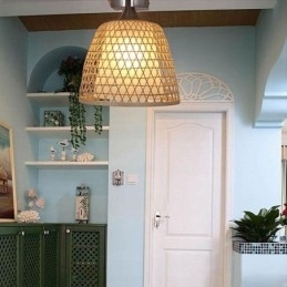 Designer Touch Decorative Bamboo Semi Flush Mount Creative Round Ceiling Light Vestibule Lighting