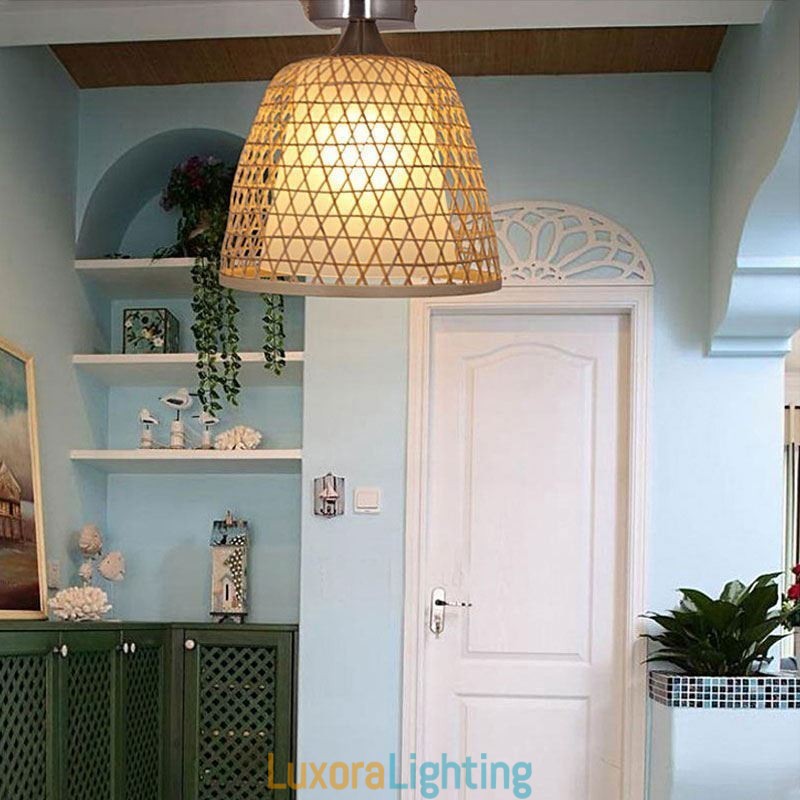 Designer Touch Decorative Bamboo Semi Flush Mount Creative Round Ceiling Light Vestibule Lighting