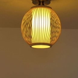 Designer Touch Decorative Unique Semi Flush Mount Creative Round Bamboo Ceiling Light Porch Lighting