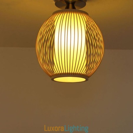 Designer Touch Decorative Unique Semi Flush Mount Creative Round Bamboo Ceiling Light Porch Lighting