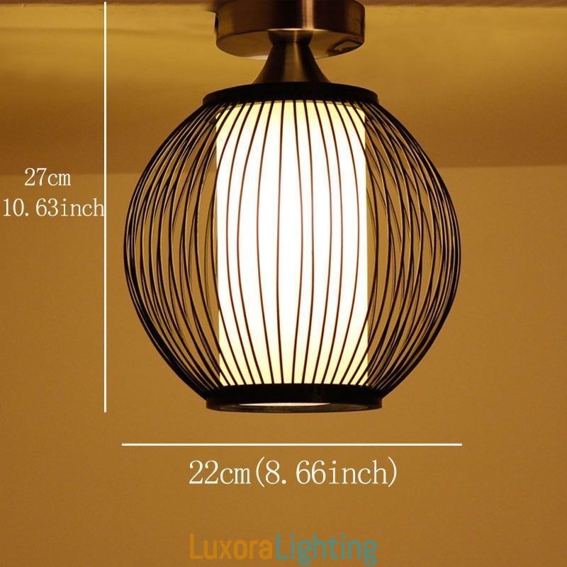 Designer Touch Decorative Unique Semi Flush Mount Creative Round Bamboo Ceiling Light Porch Lighting