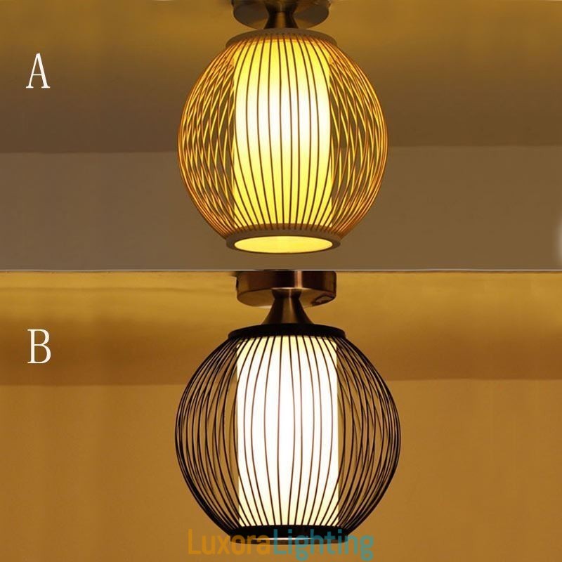 Designer Touch Decorative Unique Semi Flush Mount Creative Round Bamboo Ceiling Light Porch Lighting