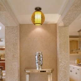Designer Touch Decorative Unique Semi Flush Mount Creative Round Bamboo Ceiling Light Porch Lighting