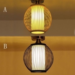 Designer Touch Decorative Unique Semi Flush Mount Creative Round Bamboo Ceiling Light Porch Lighting