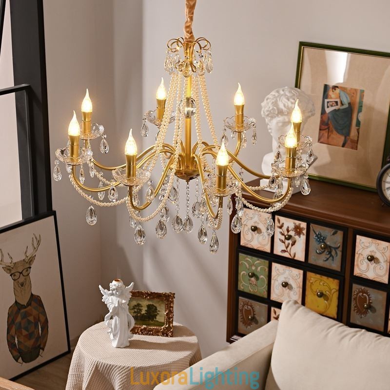 Designer Touch Decorative American Crystal Pendant Light Country Style Creative Iron Art Ceiling Light