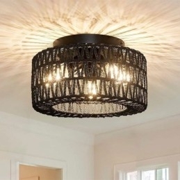 Designer Touch Decorative Country Style Flush Mount American Woven Cage Ceiling Light