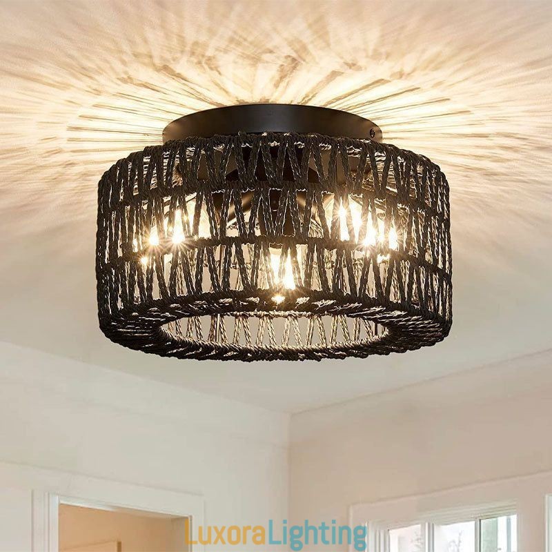 Designer Touch Decorative Country Style Flush Mount American Woven Cage Ceiling Light