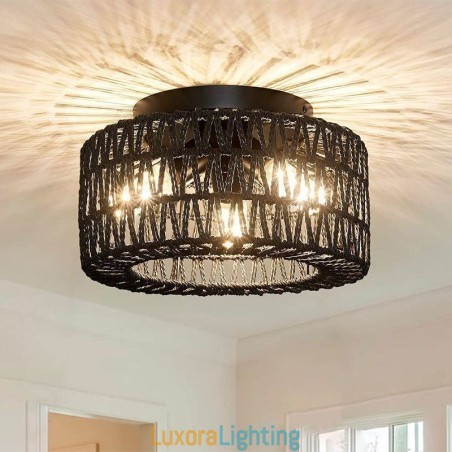 Designer Touch Decorative Country Style Flush Mount American Woven Cage Ceiling Light