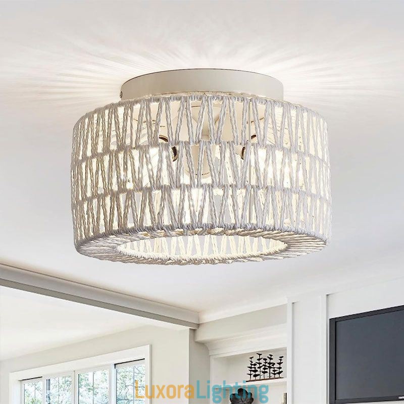 Designer Touch Decorative Country Style Flush Mount American Woven Cage Ceiling Light