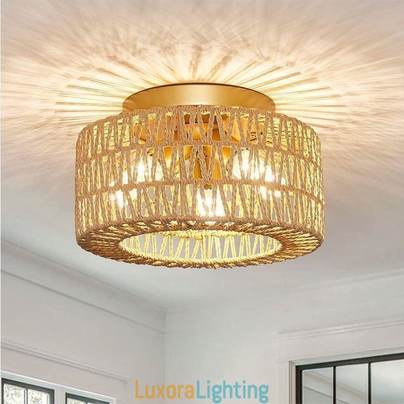 Designer Touch Decorative Country Style Flush Mount American Woven Cage Ceiling Light