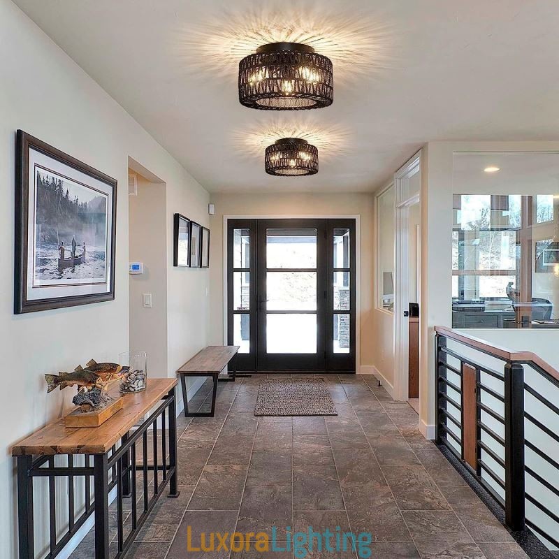 Designer Touch Decorative Country Style Flush Mount American Woven Cage Ceiling Light