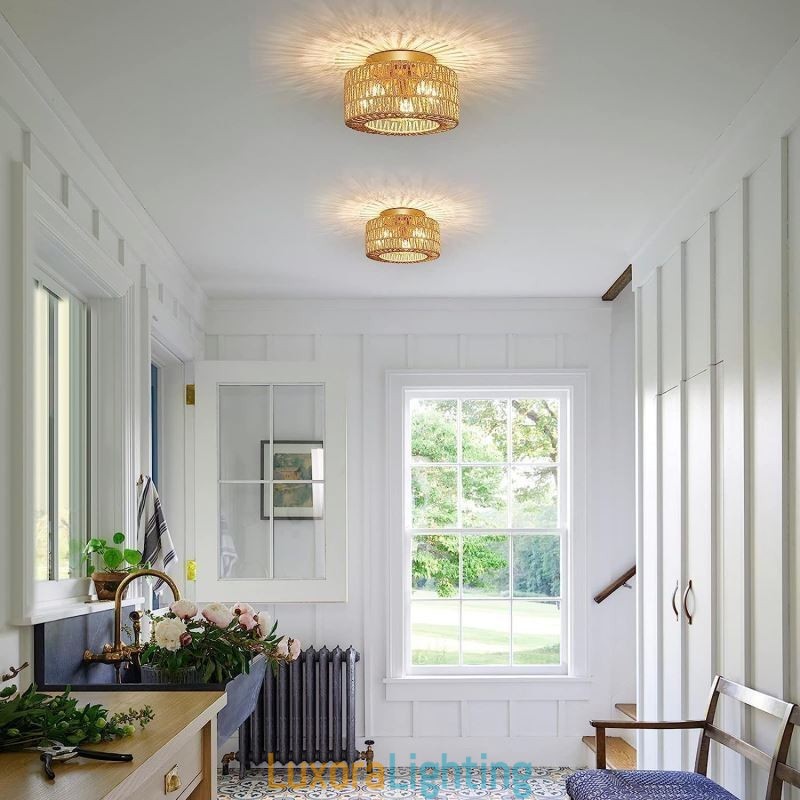 Designer Touch Decorative Country Style Flush Mount American Woven Cage Ceiling Light