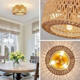 Designer Touch Decorative Country Style Flush Mount American Woven Cage Ceiling Light
