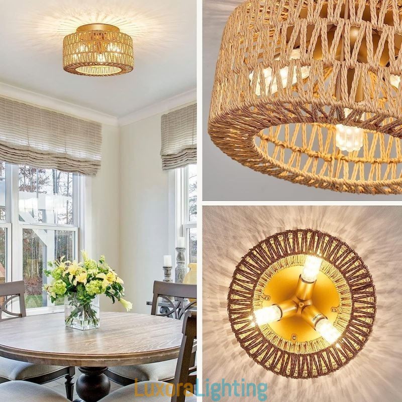 Designer Touch Decorative Country Style Flush Mount American Woven Cage Ceiling Light