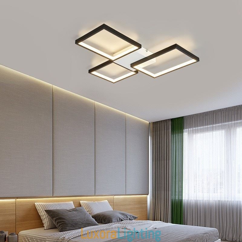 Designer Touch Decorative Flush Mount Minimalist 3 Square Ceiling Light Stepless Dimmable With Remote Control 60W
