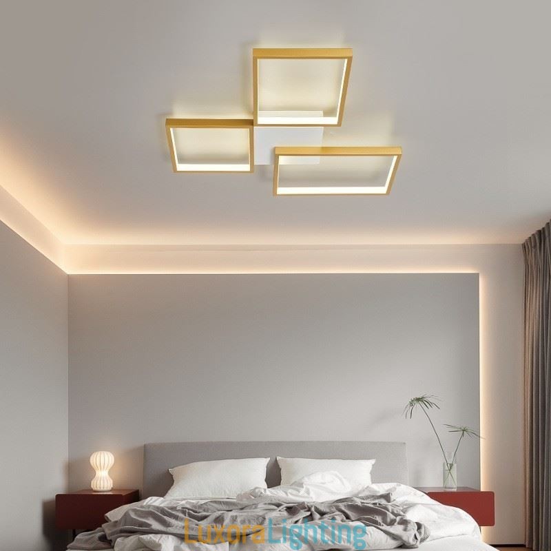 Designer Touch Decorative Flush Mount Minimalist 3 Square Ceiling Light Stepless Dimmable With Remote Control 60W