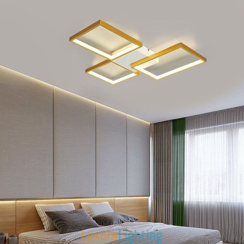 Designer Touch Decorative Flush Mount Minimalist 3 Square Ceiling Light Stepless Dimmable With Remote Control 60W