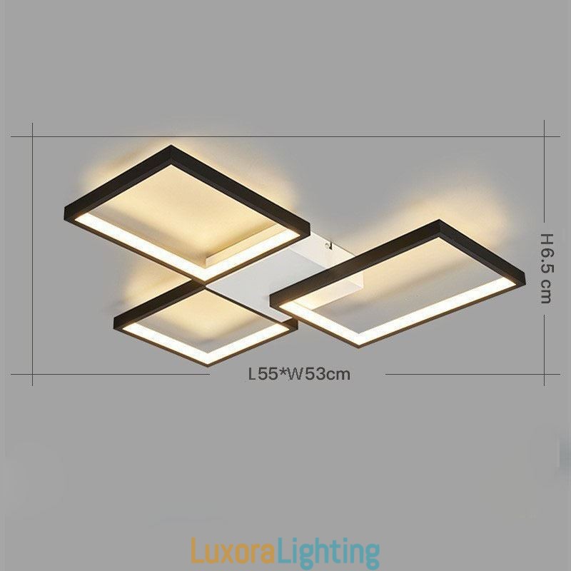 Designer Touch Decorative Flush Mount Minimalist 3 Square Ceiling Light Stepless Dimmable With Remote Control 60W