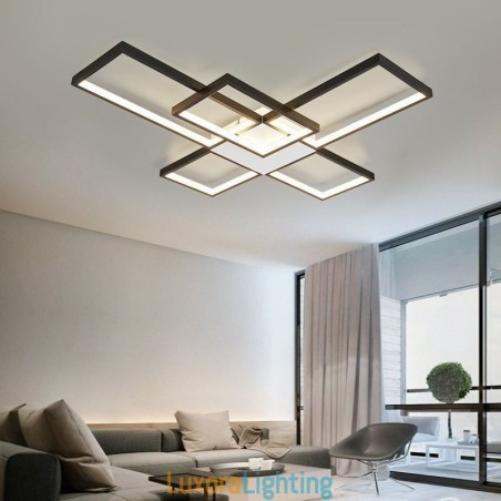 Designer Touch Decorative Minimalist Flush Mount Five Square Ceiling Light Stepless Dimmable With Remote Control 92W