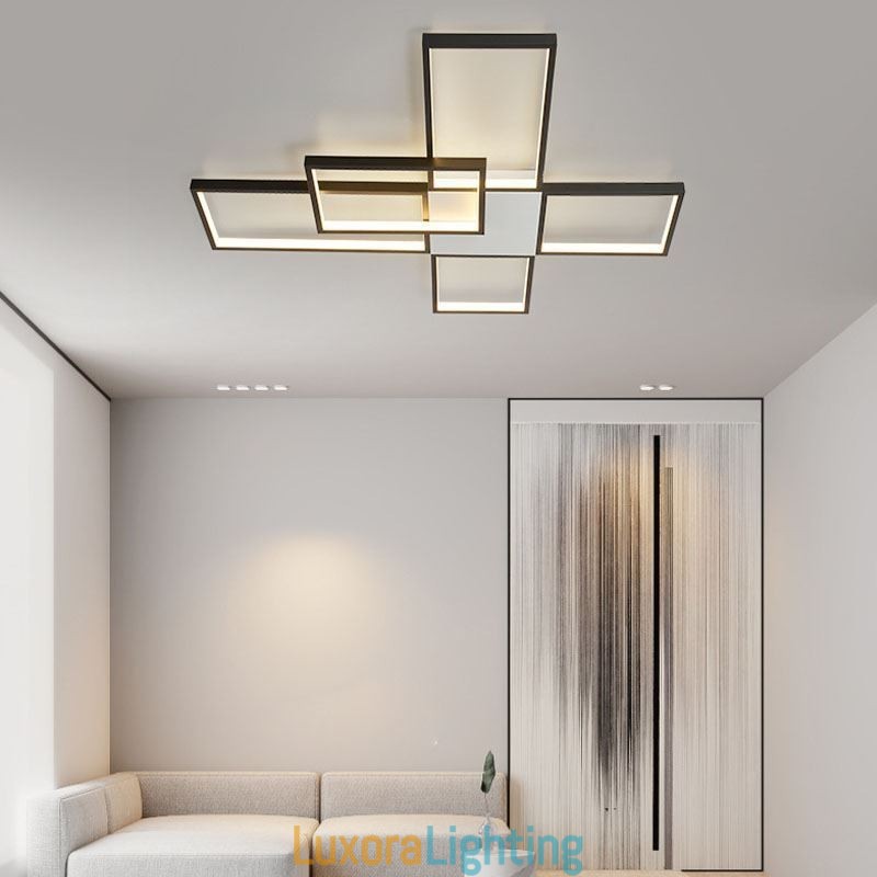 Designer Touch Decorative Minimalist Flush Mount Five Square Ceiling Light Stepless Dimmable With Remote Control 92W