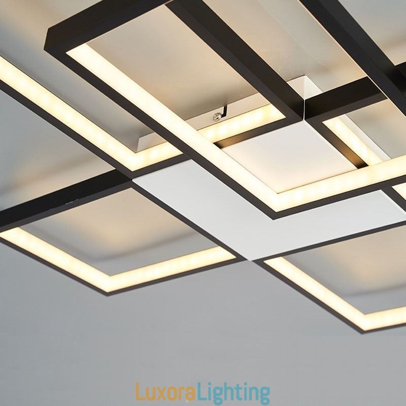 Designer Touch Decorative Minimalist Flush Mount Five Square Ceiling Light Stepless Dimmable With Remote Control 92W