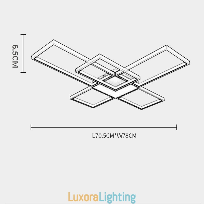 Designer Touch Decorative Minimalist Flush Mount Five Square Ceiling Light Stepless Dimmable With Remote Control 92W