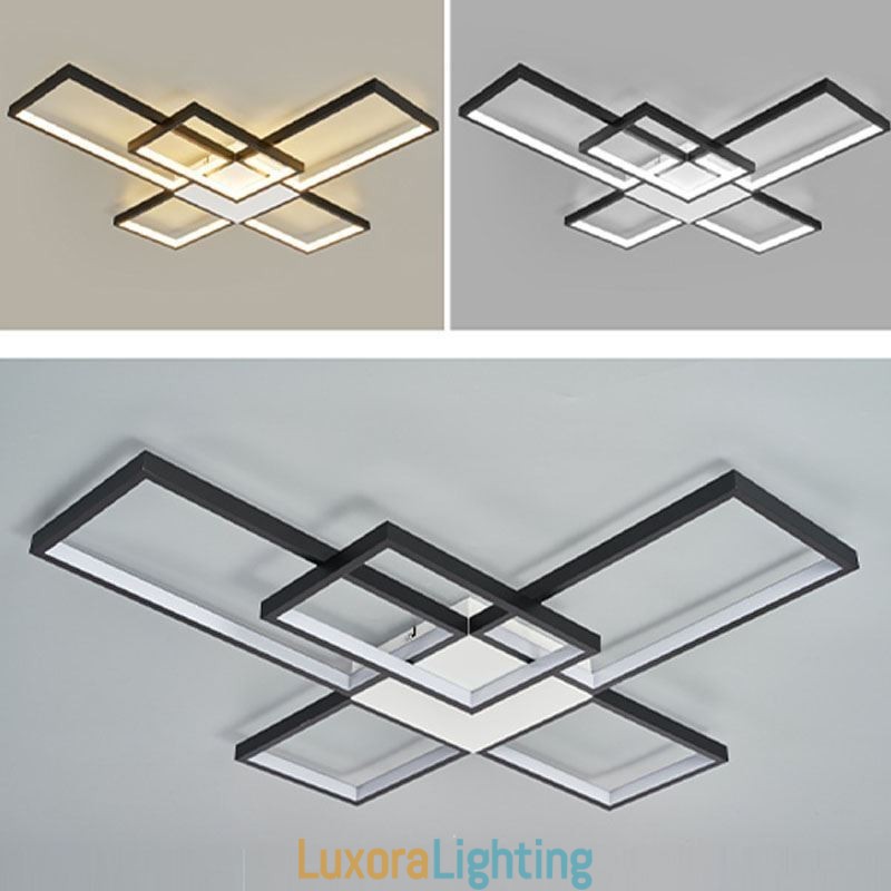 Designer Touch Decorative Minimalist Flush Mount Five Square Ceiling Light Stepless Dimmable With Remote Control 92W
