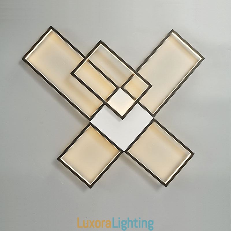 Designer Touch Decorative Minimalist Flush Mount Five Square Ceiling Light Stepless Dimmable With Remote Control 92W